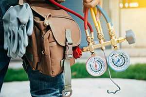 Close up of work bag of a Manasquan air conditioner repair technician